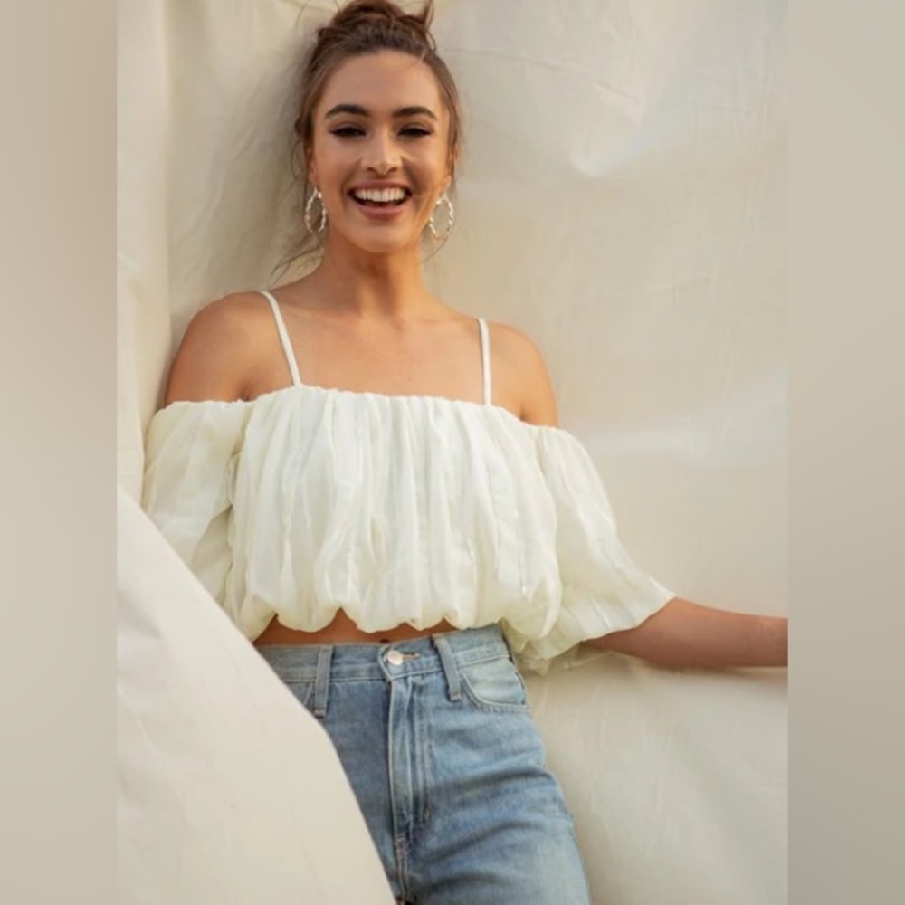 Lanco hippie dippie threads balloon crop top in cream NWT